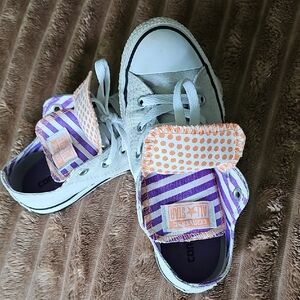 Converse White and Purple Low-Top Sneakers